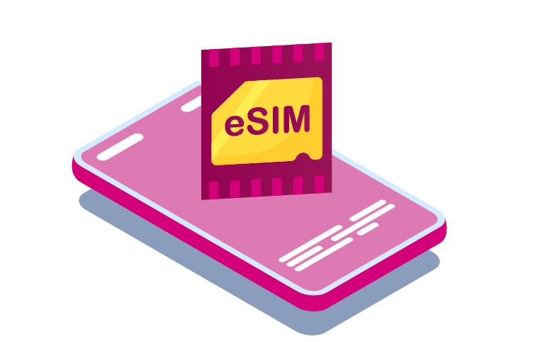 Illustration of a smartphone with an eSIM card prominently displayed, showcasing modern digital connectivity technology and emphasizing the ability to stay connected everywhere in Australia using eSIM.